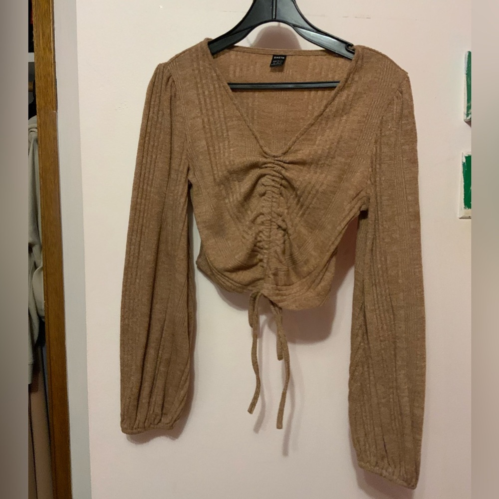 SHEIN brown cropped long sleeve top
